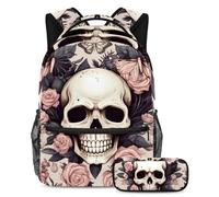 Skull and Butterfly Keep Your Essentials in One Place, zaino con astuccio, il set di zaini per la scuola definitivo per studenti, Multicolore#03, B:29.4x20x40cm P:19x7.5x3.8cm, Zaini Daypack