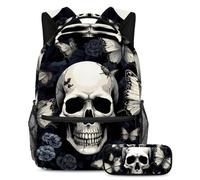 Skull and Butterfly Keep Your Essentials in One Place, zaino con astuccio, il set di zaini per la scuola definitivo per studenti, Multicolore#05, B:29.4x20x40cm P:19x7.5x3.8cm, Zaini Daypack