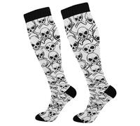 Skull And Crossed Bones White Calze Contenitive Donne Calze Compression Socks Per Atletica Recupero Infermiera Gravidanza 1 Paio 50Cm