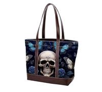 Skull Art Butterfly-859 - Borsa tote in pelle resistente e tela, da donna, con manico superiore, Multicolore 01, 33.8x12x31cm/13.3x4.7x12.2 in