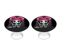 Skull Barber I Will Cut You, maniglie per cassetti, piatte, colore nero, con vite, confezione da 2
