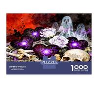 Skull Bone Roses 1000 Pezzi Puzzle Classico Gothic Floral Dark Puzzle Per Adulti Cartone Riciclato - Sfida Educativa, Gioco in Casa, Regalo Geniale Per I Principianti 70x50cm/1000pcs