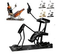 Skull Drinks and Wine Bottle Stand,Funny Metal Skull Skeleton Bar Decor for Whiskey Beer,Steampunk Style Beer Beverage Display Stand for Home Kitchen Decor (Black, 20 * 20 * 9CM/7.87 * 7.87 * 3.54in)