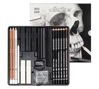 Skull Edition Black and White Drawing Tin Set by Cretacolor, Includes 25 Pieces of High Quality Drawing Materials, Featured in a Sturdy Metal Tin