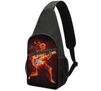 Skull Electric Flaming Guitar Crossbody Zaino Borsa a tracolla Leggero One Strap Sling Bag Viaggio Escursionismo Daypack