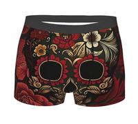Skull Flower Day of The Dead Soul Red Uomo Intimo Elasticizzato Mutande Resistente Boxer A Pantaloncino per Estivo Quotidiano Sport XL