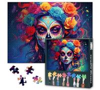 Skull Girl Puzzle per adulti - Fiori puzzle 1000 pezzi adulti 70x50 cm maschera donna arte difficile e sfida puzzle gioco per soggiorno decorazione da parete