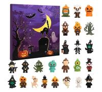 Skull Halloween Calendar Advent 24 Pieces - Silicone Bat Ghost Figurine | Horror Halloween Calendar for Home Haunted House School Offices Party Fall Children Boys Girls Teenagers
