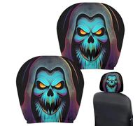 Skull Headrest Covers - 2 Pack Halloween Car Decor | Universal Fit | Gothic Skull-print Headrest Covers Protect Seats While Adding Spooky Style. Washable Design Fits Most Cars, SUVs and Trucks.