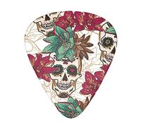 Skull Hearts and Flowers Plettri per chitarra da 12 pezzi, include calibri sottili, medi e pesanti 3 misure per plettri elettrici per chitarra acustica