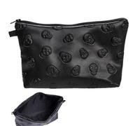 Skull Makeup Bag Portable Zippered Storage Bag Black | Makeup Soft Portable Zippered Travel Cosmetic Organizer Skin Care Products Toiletries Jewelry Glasses Cell Phone for Beach