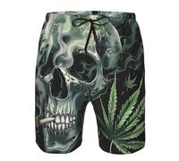 Skull Marijuana Cannabis Leaves Psychedelic Hippie Weed Pantaloncini da Bagno Asciugatura Rapida Uomo Pantaloncini da Spiaggia Casual Shorts per Volley Surf Estivi S