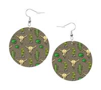 Skull Of Bull e Cute Cactus Stampa Piercing Rotondo Orecchini In Pelle Set 1 Paio di Eleganti Orecchini In Pelle Pendenti Cerchio Per Le Donne Gioielli Regali, One Size, Poliestere