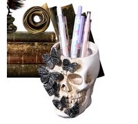 Skull Pen Holder - Gothic Resin Pencil Cup Halloween Desk Organizer