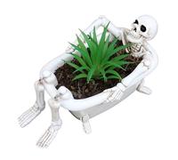 Skull Plant Planter Pot - Skeleton in Bathtub Flowerpot for Indoor & Outdoor Use | Gothic Garden Sculpture for Cactus, Desk, Table Centerpiece, Windowsill & Halloween Home Decoration