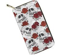 Skull Red Rose Flower Maxican Day of the Dead Sugar Skull Dead Skull Scheletro Portafogli floreali Portafoglio da viaggio per ragazze Portamonete lungo Pochette Custodia per cellulare per regalo da do