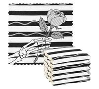 Skull Rose Black Stripe microfibra asciugatura asciugamano cucina 6 Pack assorbenti asciugamani decorativi articoli per decorar la cocina 11x11 pollici
