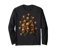 Skull Rose Bouquet Dark Gothic Vanitas Art Floral Maglia a Manica