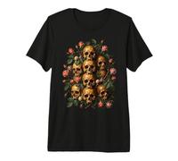 Skull Rose Bouquet Dark Gothic Vanitas Art Floral Maglietta Premium