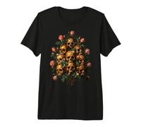 Skull Rose Bouquet Dark Gothic Vanitas Art Floral Maglietta Premium