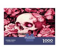 Skull Rose Butterfly 1000 Pezzi Puzzle Per Adulti Gothic Floral Dark Puzzle Classico Cartone Riciclato - Hit Delle Famiglie, Allenamento Mentale, Regalo Anniversario E Pause Ufficio 38x26cm/1000pcs