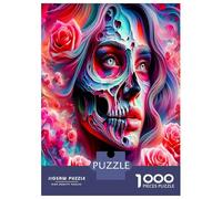 Skull Rose Swirl 1000 Pezzi Set Puzzle Vibrant Muerte Aesthetics Puzzle Classico Cartone Riciclato - Sfida Educativa, Gioco in Casa, Super Idea Regalo Per I Fan 70x50cm/1000pcs
