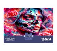 Skull Rose Swirl 1000 Pezzi Set Puzzle Vibrant Muerte Aesthetics Puzzle Premium Cartone Robusto - DIY Divertimento Famiglia, Bella Decorazione, Regalo Di Compleanno Perfetto Per Adulti E Bambini 52x38