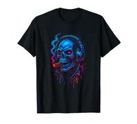Skull Sigaro DJ Cuffie Vaporwave Retro Halloween Skeleton Maglietta