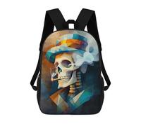 Skull Smoking A Cigarette - Cubist Minimalist Vision - Vibrant Masterpiece Inspired by Vincent Van G... Zaino Per Bambini Con Stampa 3D, Borsa Scolastica Per Ragazzi, Zainetto Casual, Borsa Divertente