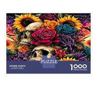 Skull Sunflower Rose 1000 Pezzi Puzzle Premium Memento Mori Florals Bundle Puzzle Cartone Robusto - DIY Divertimento Famiglia, Bella Decorazione, Regalo Di Compleanno Per Appassionati 38x26cm/1000pcs