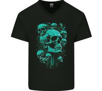 Skull Time Gothic Heavy Metal Rock Music Biker Uomo V-Neck T-Shirt In Cotone