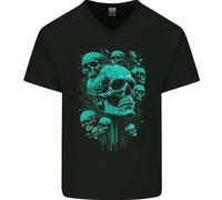Skull Time Gothic Heavy Metal Rock Musica Biker Uomo V-Neck T-Shirt In Cotone