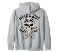 Skull with Goggles and Crossed Pistons Biker Artwork Felpa con Cappuccio