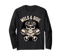 Skull with Goggles and Crossed Pistons Biker Artwork Maglia a Manica