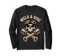 Skull with Goggles and Crossed Pistons Biker Artwork Maglia a Manica