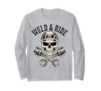 Skull with Goggles and Crossed Pistons Biker Artwork Maglia a Manica