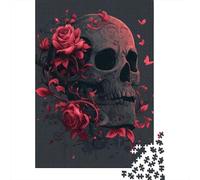 Skull with Roses Art Print Jigsaw Puzzle Impossibili 1000 Pezzi Decorazione Per La Casa. Giochi Rilassamento E Intelligence Per Adulti E Ragazzi Da 14 Anni 52x38cm/1000pcs
