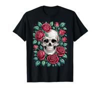 Skull with Roses Vintage Gothic Art Aesthetic Maglietta