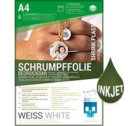 SKULLPAPER® Pellicola termoretraibile, stampabile, scrivibile, dipinta, timbrabile per singoli gioielli e altro ancora (A4-10 fogli) (bianco)