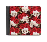 Skulls and Red Roses Portafoglio da uomo a due ante sottile porta carte di credito in pelle, Stile:, Taglia unica