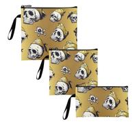 Skulls Pirate Scarlet Gold - Confezione da 3 borse riutilizzabili per panini e snack, multiuso, per lavoro, picnic o viaggi