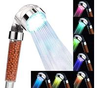 Skupro Soffione doccia, risparmio idrico ad alta pressione, soffione doccia a led con cambio colore 7, doccia palmare con filtro ionico e pietra per SPA