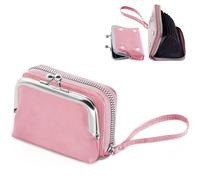 SKvoen Portafoglio piccolo 2 in 1 da donna in pelle PU portafogli per contanti da donna con cerniera portamonete porta carte di credito con 12 scomparti per soldi da donna - rosa, Rosa, Elegante