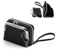 SKvoen Portafoglio piccolo 2 in 1 da donna in pelle PU portafogli per contanti da donna con cerniera portamonete porta carte di credito con 12 scomparti per soldi da donna - nero, nero, Elegante