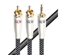 SKW Cavo jack a RCA di alta qualità, fili di rame e argento da jack da 3,5 mm a 2RCA Cavo audio splitter a Y per PC, tablet, MP3, amplificatore, auto, altoparlante -1.5M