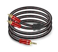 SKW Cavo jack da 3,5 mm a 2RCA, rame OFC - Cavo doppio schermato da RCA a jack per il collegamento di smartphone, tablet o PC all'amplificatore HiFi (3m, rosso)