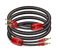 SKW Un paio di cavi per altoparlanti da 14 AWG, rame OFC, schermati, con connettore a banana placcato oro, spina a vite, tessuto di cotone intrecciato (2 m, rosso)
