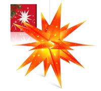 Sky angle 3D Weihnachtsstern Beleuchtet Batterie mit Timer für Fenster - 60cm Dekorieren von Weihnachtsbaum, Rot Gelb led Weihnachtsstern für Innen, Außen, Innenhof, Balkon Und Garten
