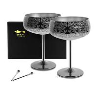 SKY FISH - Bicchiere da Cocktail Martini, in Acciaio Inox Placcato Nero, con 2 stecchini da Cocktail, Confezione da 2, Lavaggio a Mano, (Nero).