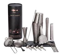 SKY FISH® Shaker per Cocktail Boston, Kit Cocktail da 18 Pezzi con Design in Rilievo 3D, Set da Barman Professionale per Gli Amanti dei Cocktails, Lavaggio a Mano, Grigio Spazio